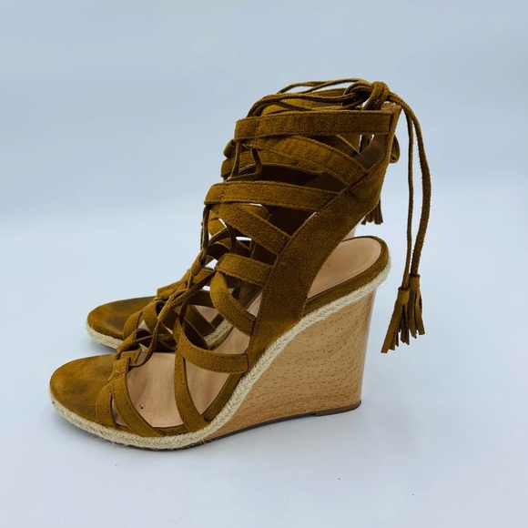 Indigo Rd Medium Brown Multi Strap Tassel Haylei Wedge - Picture 3 of 7